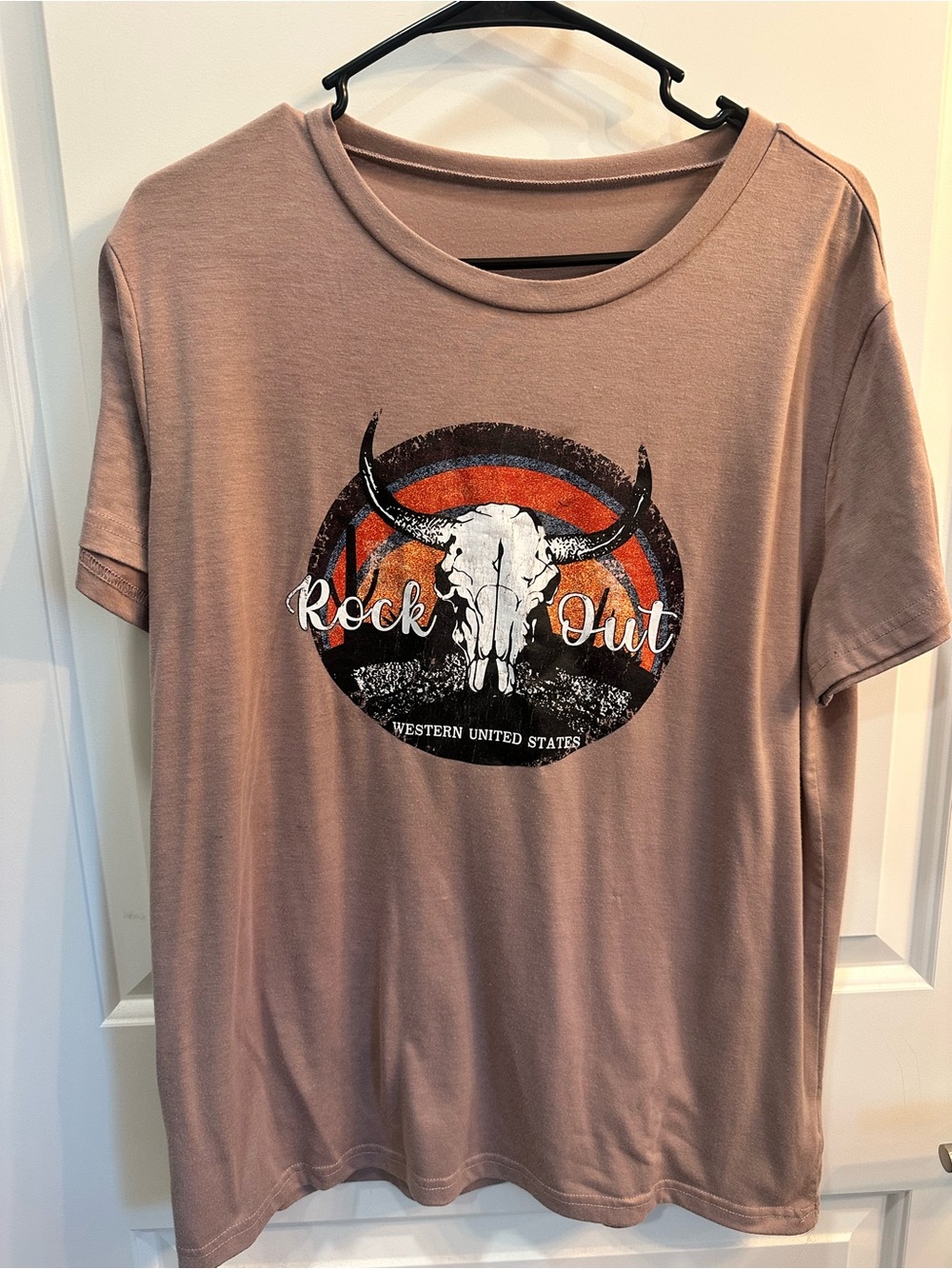 SHEIN Dusty Mauve Graphic Tee with Western Skull Print